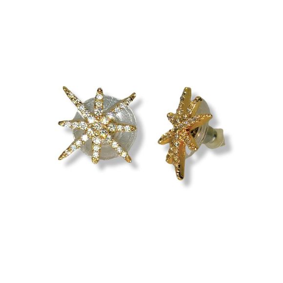 18K Rose Gold Plated Round Crystals Star Stud Earrings - Picture 3 of 4
